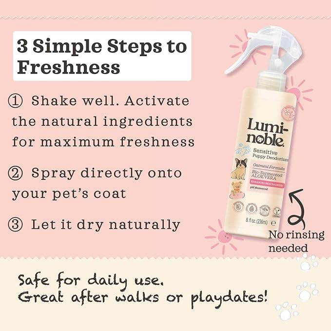 Sensitive Dog Deodorizing Spray Perfume, Oatmeal Formula Pet Cologne,Hypoallergenic Detangler Spray, Alcohol Free, Pet Odor Neutralizer for Puppies, White Musk Scent to Refresh The Skin and Coat, 8oz