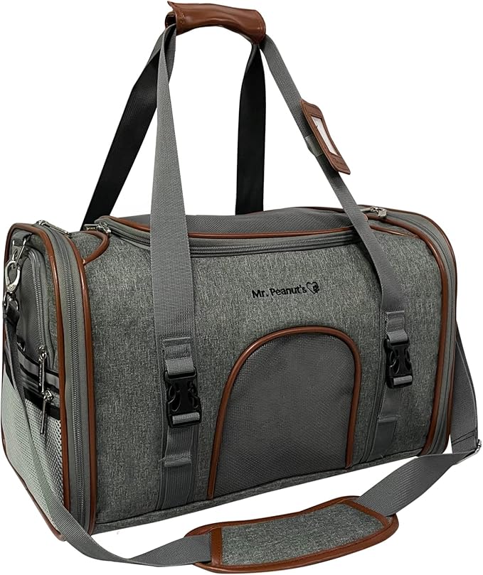Mr. Peanut's Expandable Airline Approved Soft Sided Pet Carrier, Luxury Travel Tote with Premium Auto Self Locking Zippers, 18LX10.5WX11 H (Twilight Grey)