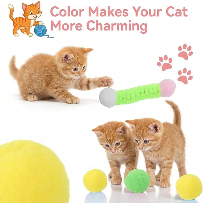 30 Pcs Cat Pom Pom Balls,1.2 Inch Soft Cats Puff Ball Toys with 12 Fabric Cat Springs Fuzzy Balls for Cats Playing Exercising,Assorted Colors