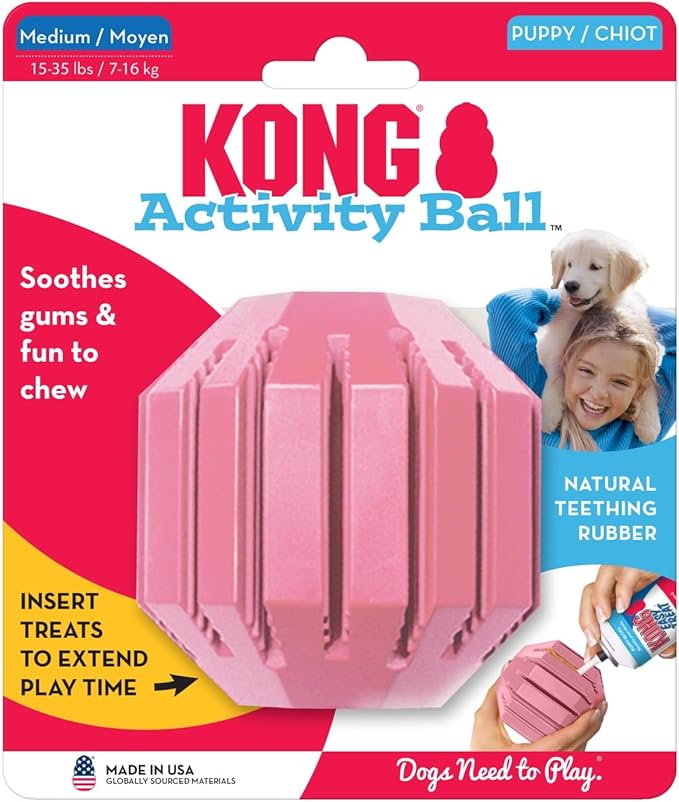 KONG Puppy Activity Ball - Soft & Durable Natural Puppy Rubber Dog Toy - Chew Toy for Teething Puppies - Eases Aching Teeth & Gums - for Medium Puppies - Randomly Provided Color