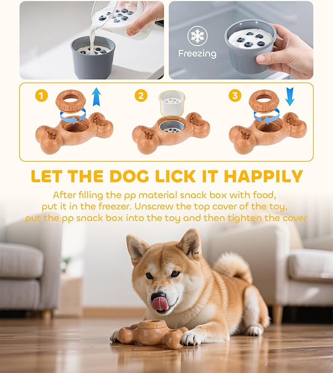DPB Frozen Dog Toy to Keep Them Busy, FreezeBone Chew Toy & Peanut Butter Fillable Toy & Freezer/Freezable/Frozen Lick Treat Tray Enrichment Toys for Medium/Large Dogs