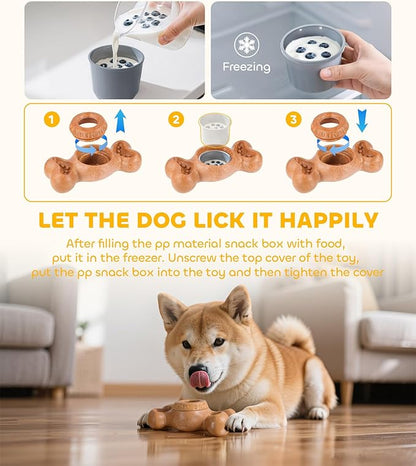 DPB Frozen Dog Toy to Keep Them Busy, FreezeBone Chew Toy & Peanut Butter Fillable Toy & Freezer/Freezable/Frozen Lick Treat Tray Enrichment Toys for Medium/Large Dogs