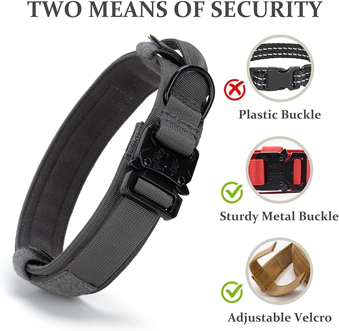 Tactical Dog Collar, Adjustable Military Training Nylon Dog Collar with Control Handle and Heavy Quick-Release Metal Buckle for Small Medium Large Dogs, Grey XL