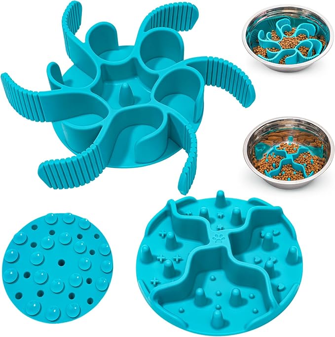 Slow Feeder Insert for Dog Bowl - 2PCS Anti-Bloat Silicone Mat with Super Suction, Slow Feeder Dog Bowls for Puppy Large Breed Dogs