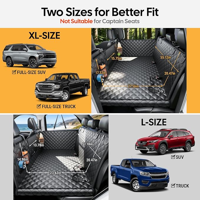 Wigoo Dog Truck Seat Cover for Back Seat, Dog Hammock with Hard Bottom Support (450lbs), Heavy Duty Waterproof Car Bed Extender for 2-4 Large Dogs, Backseat Protector for SUV & Truck, XL Size, Black