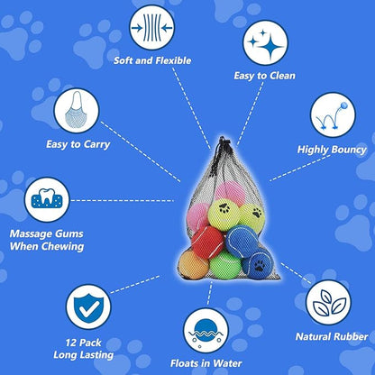 Bulk Tennis Balls for Dogs Pack of 12 Easy Catching Dog Fetch Balls (Non Squeaky-Multicolor)