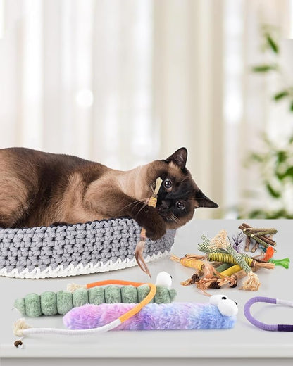 Bissap 20 PCS Silvervine Chew Sticks for Cats, Catnip Chew Ropes Cat Toys for Indoor Cat Kitten Teeth Grinding Interactive Feather Toys for Aggressive Chewers Dental Care