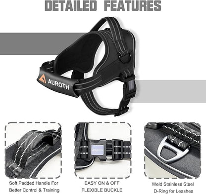 AUROTH Dog Harness and Leash Set, Soft Padded Service Dog Vest with 5.25FT Dog Leash, No Choke, Easy On Pet Vest, Adjustable Reflective No Pull Dog Harness for Large Dogs, Easy Walking and Training