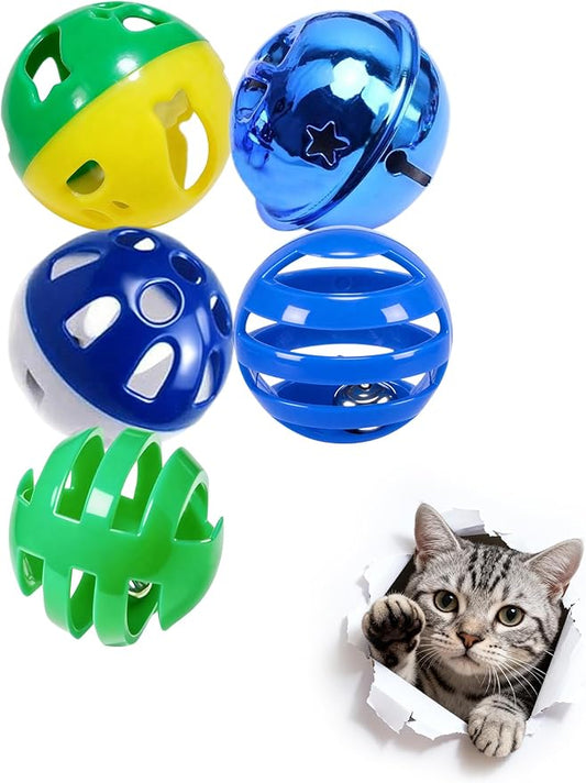 5 Pack Cat Toys Balls Indoor Kitten Interactive Bell Balls with Hollow Design Safe Durable for Chewing Chasing and Active Play (1.5'')