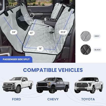 4Knines New Crew Cab Truck Pet Seat Cover for Back Seat with Split-Tech, Dog Hammock & Mesh Window – Heavy Duty Dog Hammock for Trucks with Split Bench Seats (Grey, Passenger Side)
