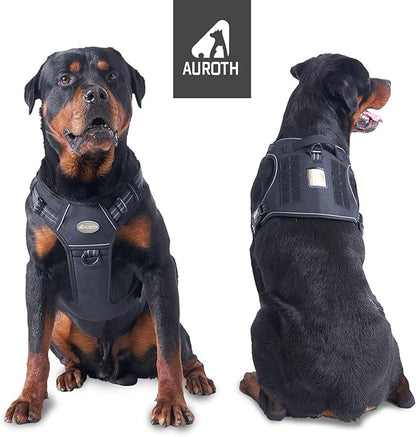 Auroth Tactical Harness for Large Dogs No Pull Adjustable Pet Harness Reflective Working Training Easy Control Pet Vest Military Service Dog Harnesses Black L