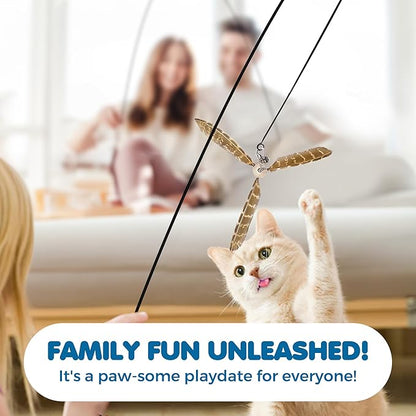 SunGrow Brown Feather Wand, Interactive Indoor Cat Toy with 1 Fishing Pole (34”) and 3 Feather Teasers (7”), Flexible Rod, Feline Fitness and Entertainment, 1 Set Per Pack  