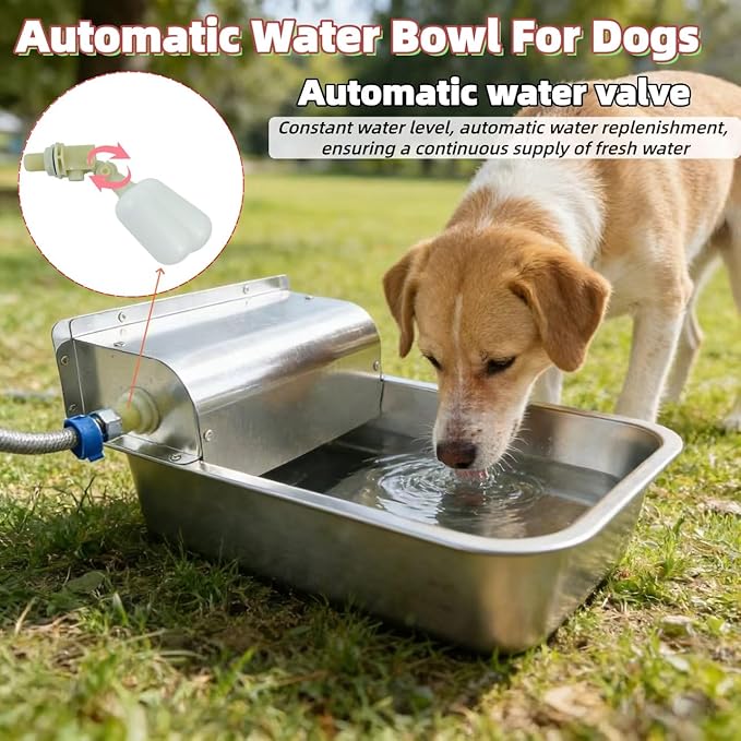 Large Automatic Dog Water Dispenser Stainless Steel Outdoor Dog Water Bowl Self-Filling Dog Bowl, Suitable for Livestock, Dogs, Cats, and Chickens, 3 Gallons