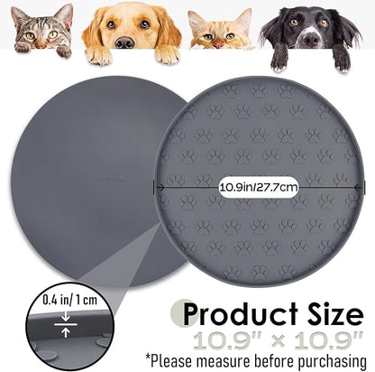 Pet Feeding Mats for Food and Water, Waterproof Anti-Slip Placemats for Dog Cat Bowl, 2 Pack Silicone Pet Food Mat, Dishwasher Safe 10.9 × 10.9 (2 Grey, Small Paws)