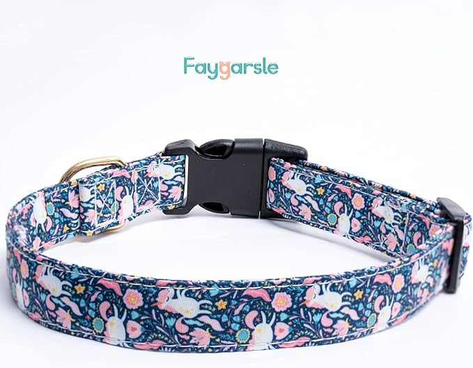 Faygarsle Cotton Designer Dogs Collar Cute Unicorn Dog Collars for Girl Female Small Medium Large Dogs with Unicorn Charms L