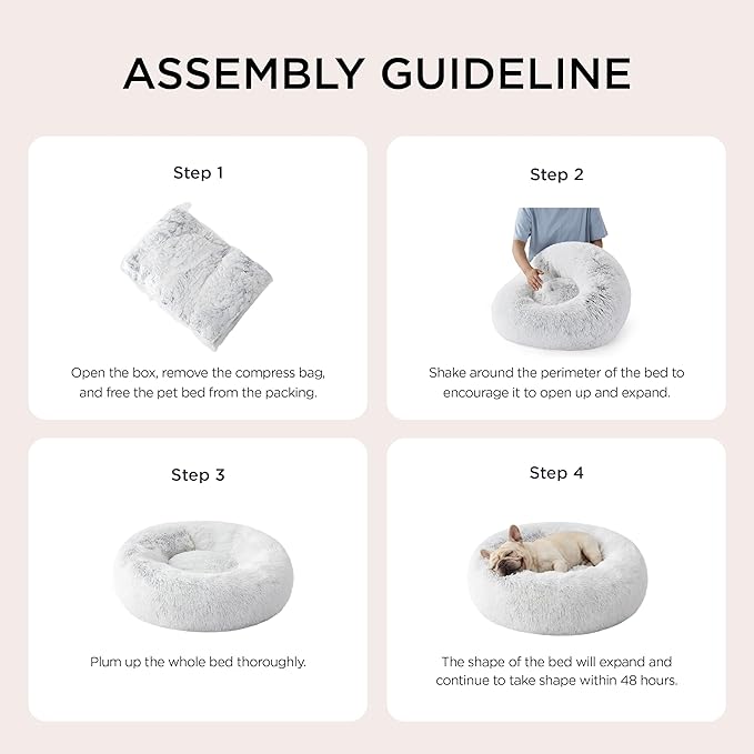 Bedsure Calming Cat Beds for Indoor Cats - Small Cat Bed Washable 20 inches, Anti-Slip Round Fluffy Plush Faux Fur Pet Bed, Fits up to 15 lbs Pets, Frost Grey