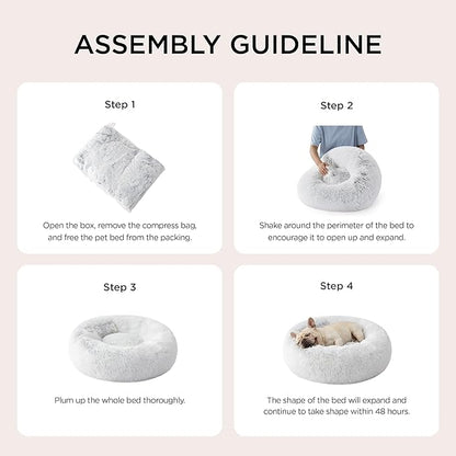 Bedsure Calming Dog Bed for Small Dogs - Donut Washable Small Pet Bed, 23 inches Anti-Slip Round Fluffy Plush Faux Fur Large Cat Bed, Fits up to 25 lbs Pets, Frost Grey