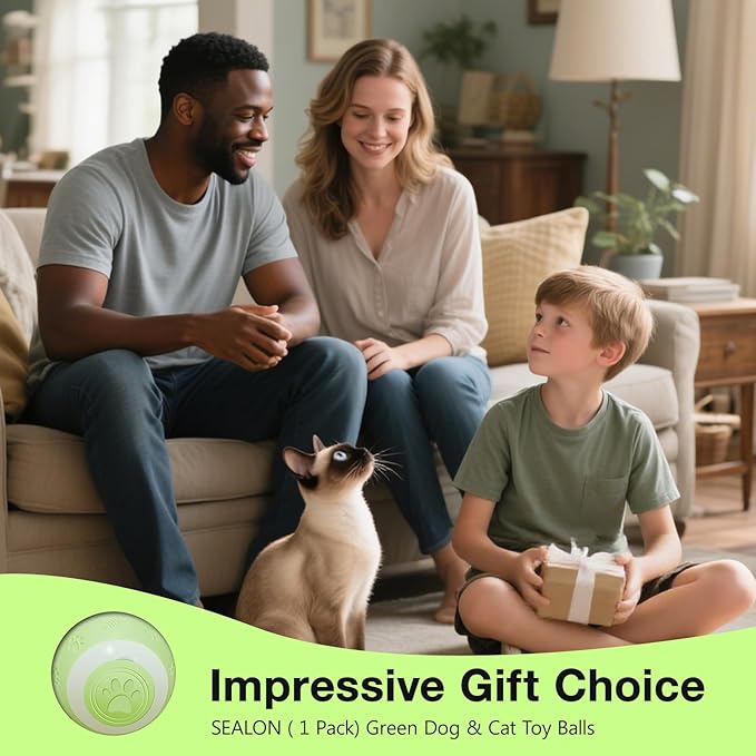 SEALON Electric Interactive Cat Toy Ball,Indoor Cat Play Ball, Suitable for Cats Over 6 Months for Exercise, Weight Loss, and Fun（Green）
