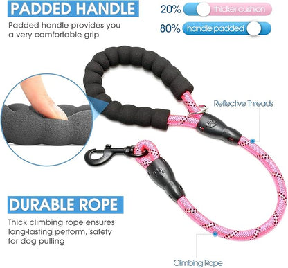 BAAPET 2/4/5/6 FT Dog Leash with Comfortable Padded Handle and Highly Reflective Threads for Small Medium and Large Dogs (2FT-1/2'', Pink)