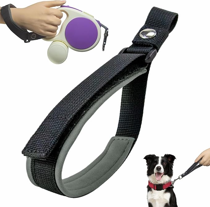 Wrist Strap for Retractable Dog Leash – Adjustable Safety Band with Soft Neoprene Lining and Lockable Hook for Short-Distance Control，Space Gray