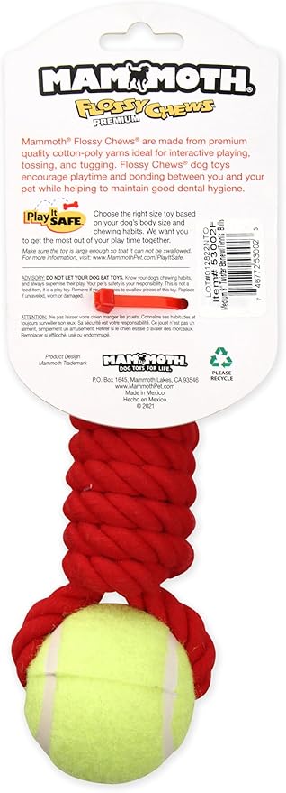 Mammoth Flossy Chews Twister Rope Toy with Tennis Balls Premium Cotton-Poly Tug Toy for Dogs Interactive Dog Tug Toy Rope Dog Toy with Tennis Balls for Small to Medium Dogs Medium 9" - Assorted Colors