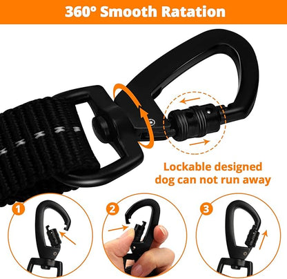 Rope Dog Leash 3 FT: Heavy Duty Leashes with Swivel Lockable Hook Reflective Threads Bungee and Padded Handle - Dog Lead for Large Small Medium Dogs Outside Walking Hiking Orange