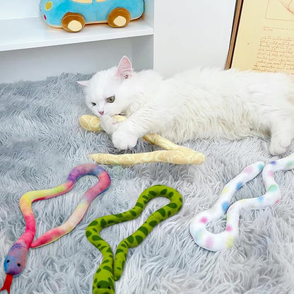 Andiker 2PCS Snake Cat Toys, 23.6 Inches Long Realistic Snake Shape Cat Plush Toy with Bite-Resistant Fabric Interactive Cats Toy for Indoor Cats to Bite Chew Keep Teeth Clean (Yellow&Green)