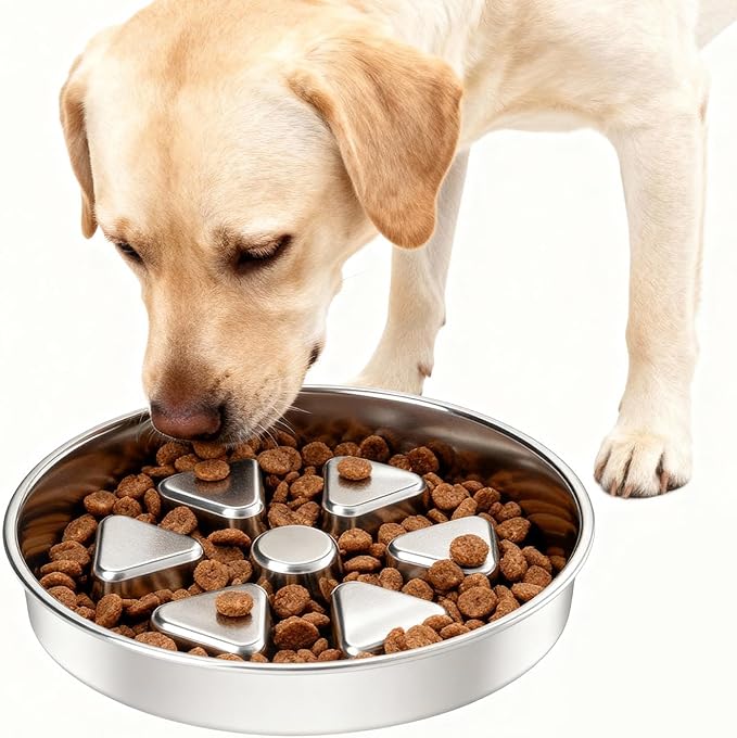Kactoily Stainless Steel Slow Feeder Dog Bowl, 3 Cup Heavy Duty Slow Eating Bowl, Deep Maze & Non-Slip Base for Medium Dogs & Large Breed Puppies, Dishwasher Safe