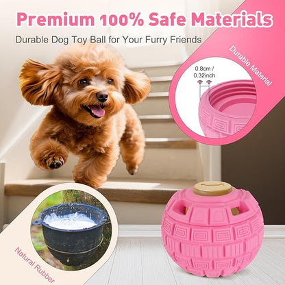 Interactive Dog Frozen Treat Toys, Dog Puzzle Enrichment Ball to Keep Them Busy, Slow Food Training, Durable Rubber Chew Dispensing Toy, Freezable Fillable Ball, for Small Medium Large Dogs (Pink)