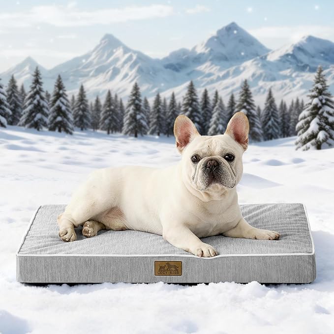 Cooling Dog Bed for Crate, Waterproof Dog Crate Mat with Removable Washable Cover, Orthopedic Egg Crate Foam Support, Dog Crate Bed 29x18x3 Inch,Silver Grey