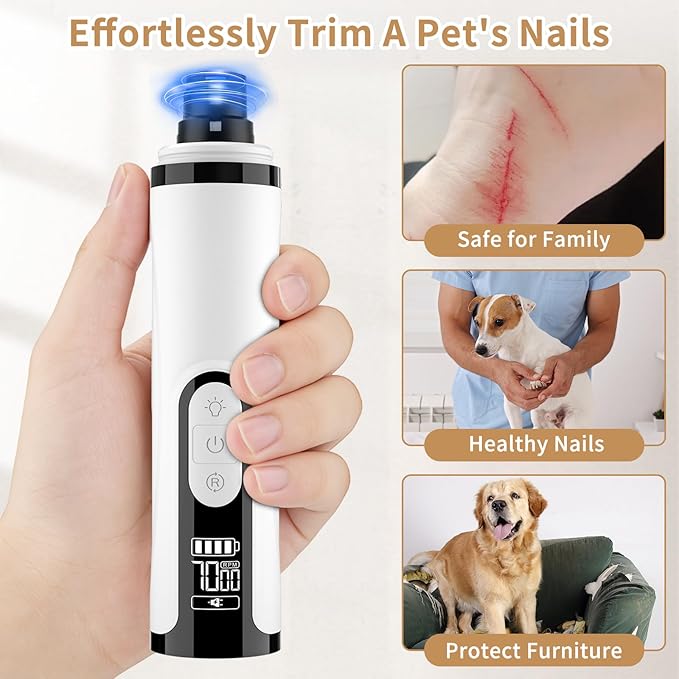 2026 New Dog Nail Grinder Quiet - Painless Pet Nail Grinder for Dogs - 3 Modes Dog Nail Trimmer with Guard & 2 LED Lights -Silent Nail Groom for Small/Medium/Large Dogs and Cats Electric Pet Claw Care