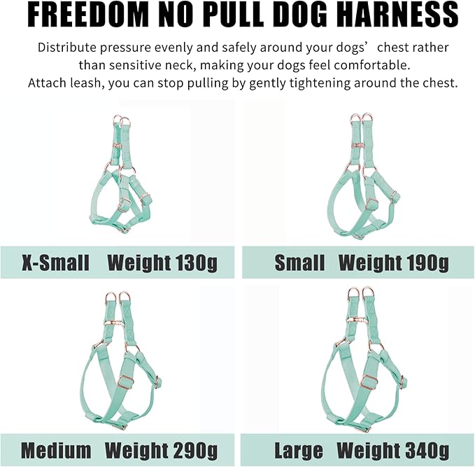 Soft Leather No Pull Dog Harness - Adjustable Step in Dog Harness with Rose Gold Heavy Duty Metal Buckle, Freedom Nylon Dog Halter Vests for Small Medium Large Dogs Easy Walking Training (Green,XS)