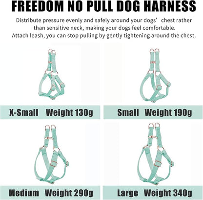 Soft Leather No Pull Dog Harness - Adjustable Step in Dog Harness with Rose Gold Heavy Duty Metal Buckle, Freedom Nylon Dog Halter Vests for Small Medium Large Dogs Easy Walking Training (Green,M)