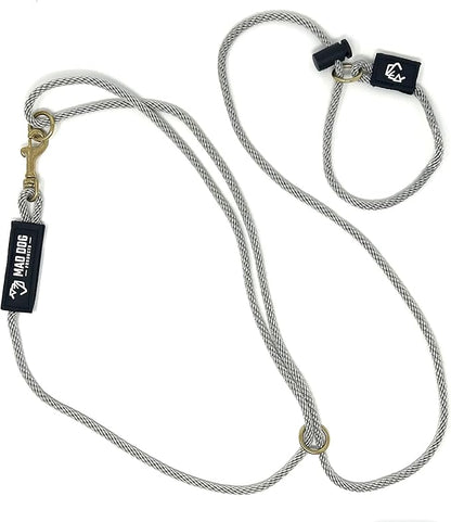 Mad Dog Products Hands Free Slip Dog Leash ¼” x 10’ Silver Signature Rope – Made in USA