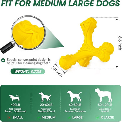 Dog Chew Toys for Aggressive Chewers Large Breed,Indestructible Bones Toy，Durable Cleaning Toothbrush Natural Rubber Dog Toys… (Yellow)