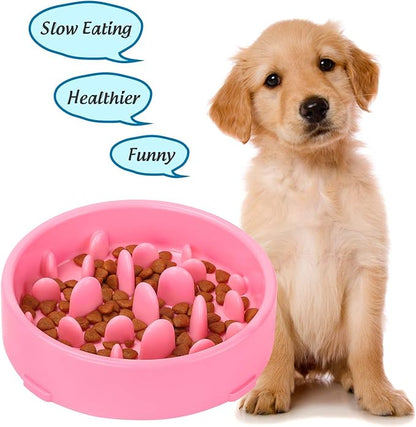WenYing Slow Feeder Puzzle Dog Bowls, Interactive Bloat Stop Busy Bowl, Food Water Fun Feeding, Non-Slip Anti Choke Healthy Diet Bowls (Pink 3)