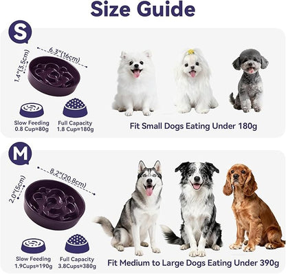Ceramic Slow Feeder Dog Bowl - Maze Dog Bowl to Slow Down Eating - Feeding Dish for Fast Eaters - Ideal Food Control Dish for Medium to Large Breeds - 8.2 Inch - 1.8 Cups (180g) - White