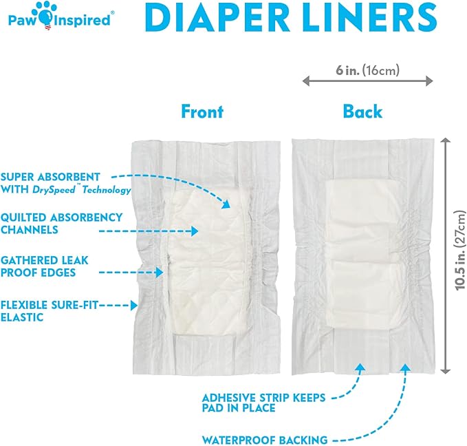 Paw Inspired Dog Diaper Liners | Inserts for Washable Covers, Female Dog Diapers, and Male Dog Belly Bands | Leakproof, Super Absorbent (30 Count)
