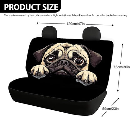 AFPANQZ Pug Dog Car Seat Cover for Rear Bench Seats Polyester Fabric Protects Against Dirt Pet Fur Dog Hair, Easy to Install with Universal Fit for Cars Trucks and SUV