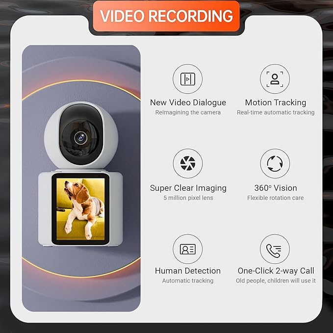 2 Way Video Calling Camera, Dog Camera with Phone App, 2.4G WiFi Only, 360° PTZ Pet Monitor Cam with Speaker, 2.8" Display Doggy Cam, Motion Detector, 1 Click Call, in-House Monitoring Pet/Baby/Nanny