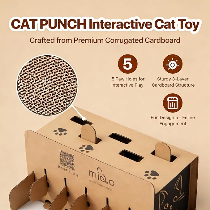 Interactive Cat Toys for Indoor Cats Enrichment Toys for Bored Indoor Adult Cats Scratching&Hunting, Kittens Supplies, DIY Cardboard Whack A Mole Cat Toy Box, Gifts for Cat Lovers