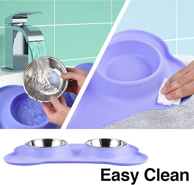 Dog Bowls 2 Stainless Steel Bowl for Pet Water and Food Feeder with Non Spill Skid Resistant Silicone Mat for Pets Puppy Small Medium Cats Dogs