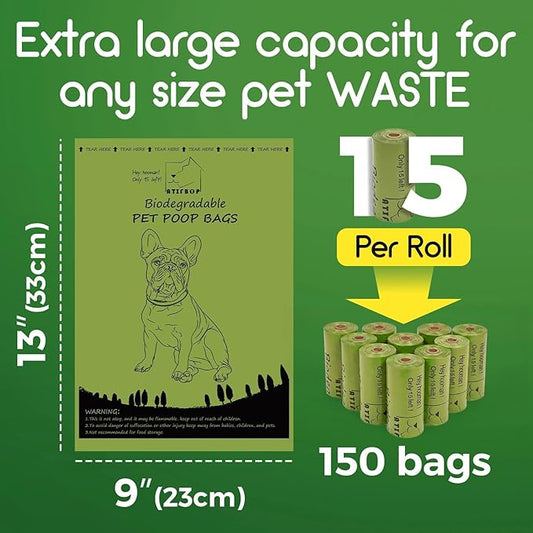 ATIFBOP Biodegradable Dog Poop Bags 150 Count 10 Rolls with Dispenser, Thicken and Leak Proof Poop Bag Holders for Leashes(Scented)