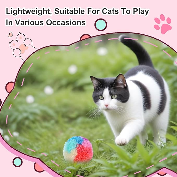 Bremorou 30 Pcs Cat Pom Pom Balls Soft Cat Balls Toy for Indoor Colorful Interactive Rainbow Toy Ball for Indoor Cats Kittens Training Playing Exercising Kitty Pet Interactive Play 1.2 Inches