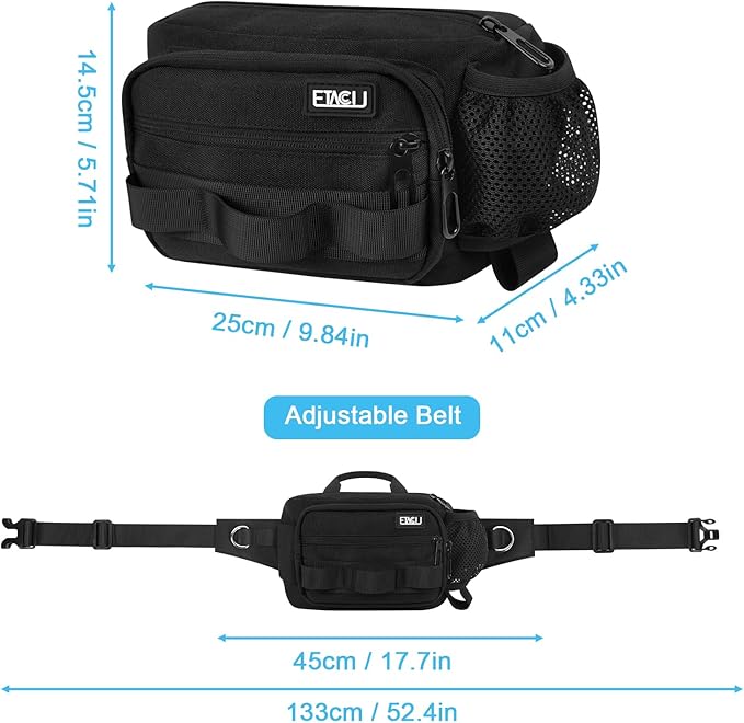 ETACCU Hands Free Dog Leash with Zipper Pouch, Waist Belt for Large Medium 2 Dogs for Running, Walking, Jogging and Hiking, Dual Padded Handles and Durable Bungee - Black (2 Dog)