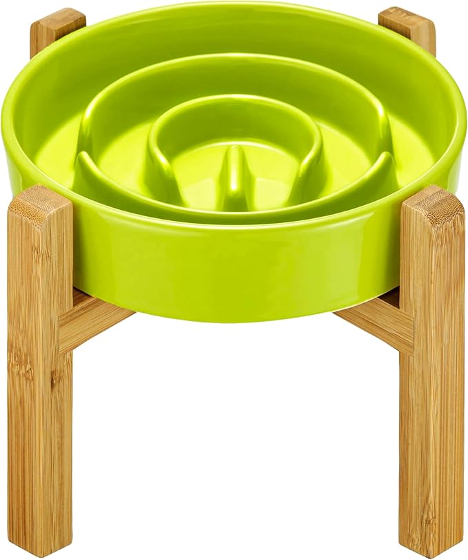 Ceramic Slow Feeder Dog Bowls Elevated, 2.0 Cups Slow Feeder for Medium Dogs, Puzzle Maze Bowl to Slow Down Eating, 30oz, 8in, Green