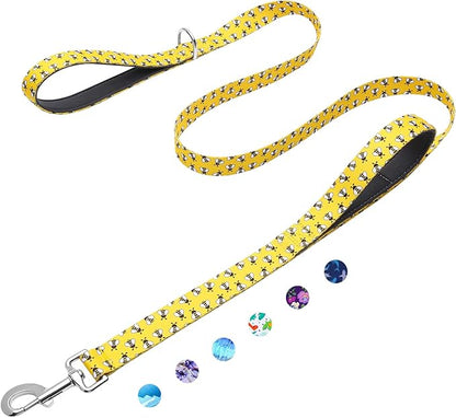 6ft Dog Leash with Two Padded Handles, Heavy Duty Strong Nylon Pet Leash with Soft Neoprene Handle for Small Medium Large Dogs, Yellow Bee