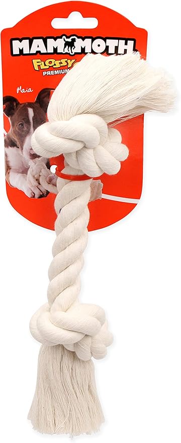 Mammoth Pet Products Dog Flossy Chews 100-Percent Cotton White Rope Bone, Medium, 12-Inch (10004V), All Breed Sizes