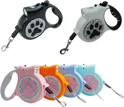 Led Retractable Dog Leash – 16ft Leash with Handcrafted Sparkle Detail Tangle-Free One-Hand Brake Soft Grip Handle for Small & Medium Dogs Up to 77lbs (DL-Lake Blue)