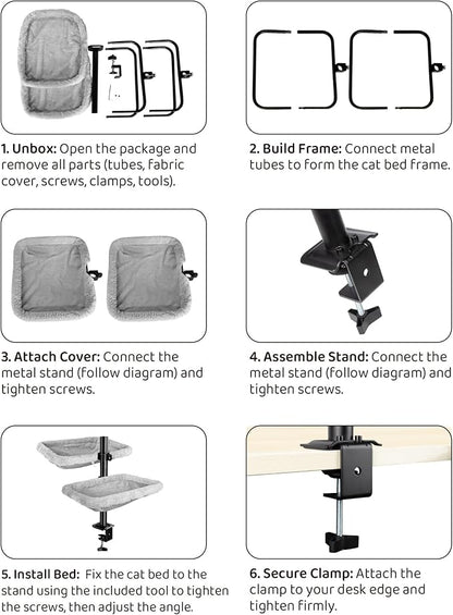 L&W BROS. Double Layer Cat Desk Bed – Adjustable Desk Perch with Metal Frame, 45LB/Layer, Washable Covers, for Multi-Cat Homes